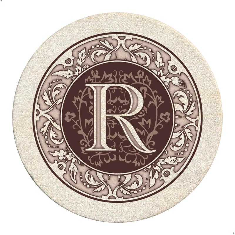 Thirstystone Monogram Letter R Absorbent Sandstone Coaster 4-Pack Made in The USA Decorative, Absorbent, Easily Wipes Clean - Image 1